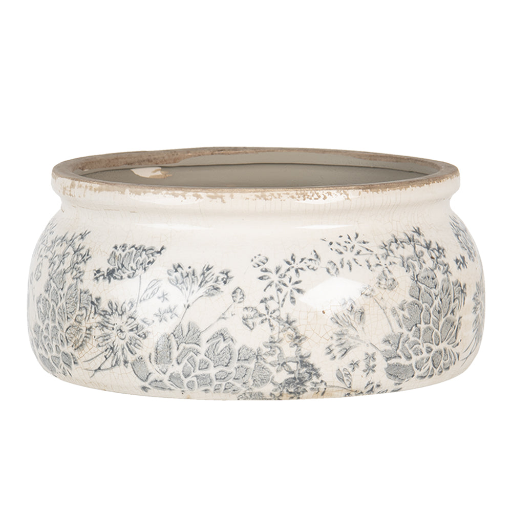 Pot de fleurs Ø 20x8 cm Gris Beige Céramique Fleurs Rond