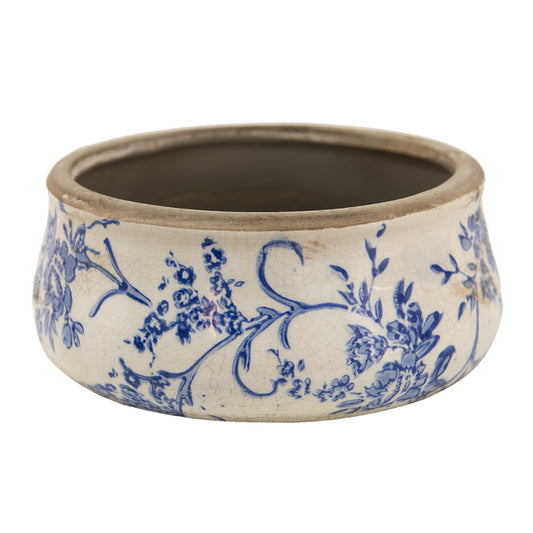 Pot de fleurs Ø 21x8 cm Bleu Blanc Céramique Fleurs Rond